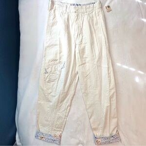 Vintage Rigolletto White Cotton Print Cuffed Pants Kids 12 Short Loose Fit NWT